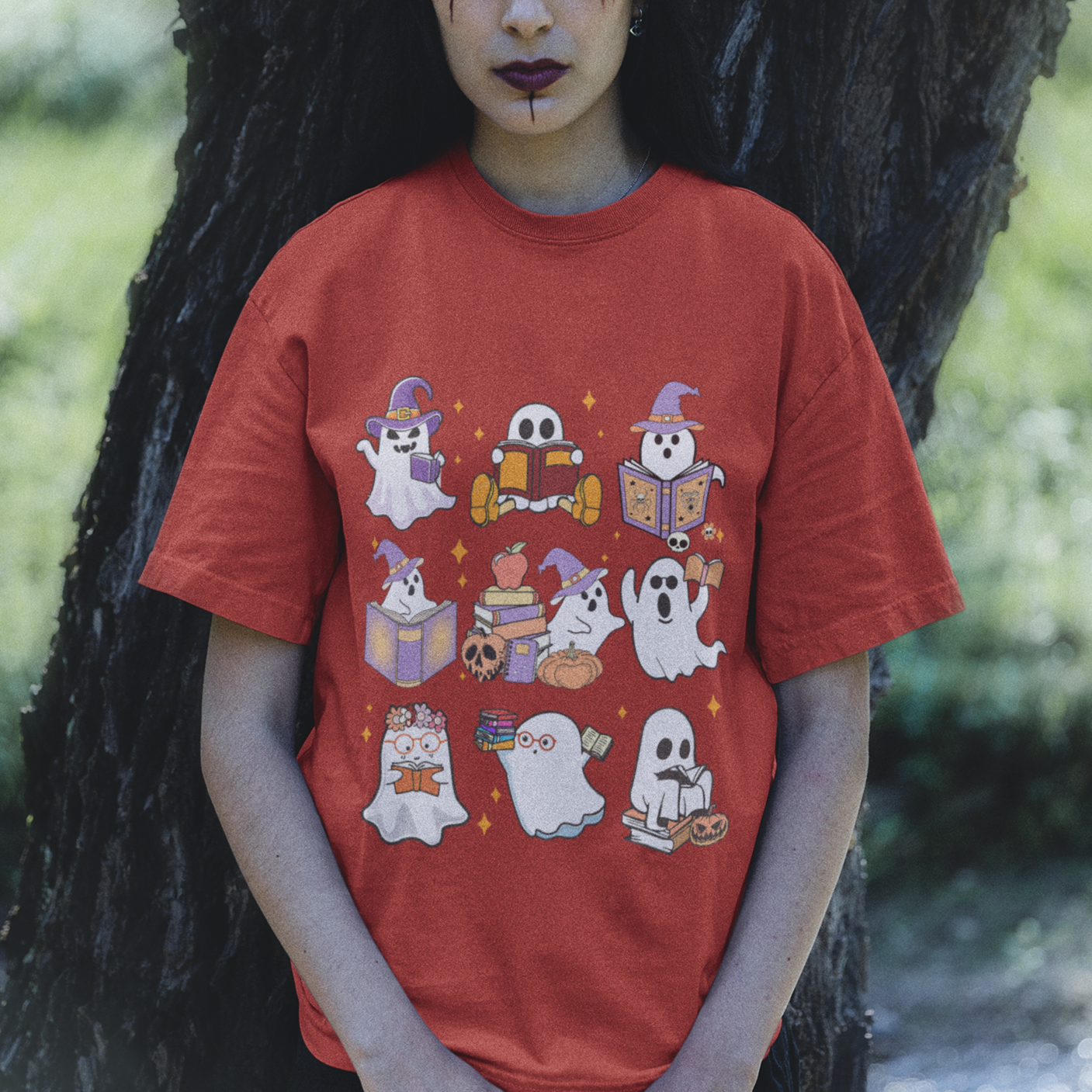 halloween-reading-t-shirt-reading-books-boo-sheet-ghosts-teacher-librarian