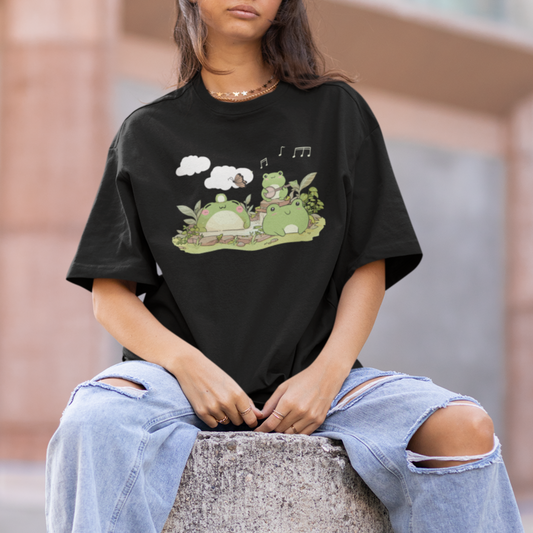 kawaii-cute-frog-banjo-butterfly-cottagecore-aesthetic-t-shirt
