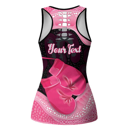 Personalised Australia Breast Cancer Support Hollow Tank Top Pink Cockatoo Fight Boxing Gloves Aboriginal Art