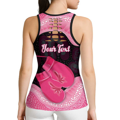 Personalised Australia Breast Cancer Support Hollow Tank Top Pink Cockatoo Fight Boxing Gloves Aboriginal Art