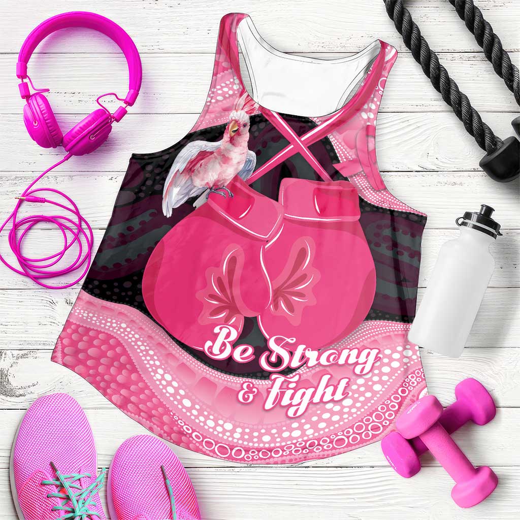 Personalised Australia Breast Cancer Support Women Racerback Tank Pink Cockatoo Fight Boxing Gloves Aboriginal Art