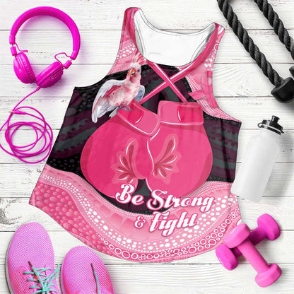 Personalised Australia Breast Cancer Support Women Racerback Tank Pink Cockatoo Fight Boxing Gloves Aboriginal Art