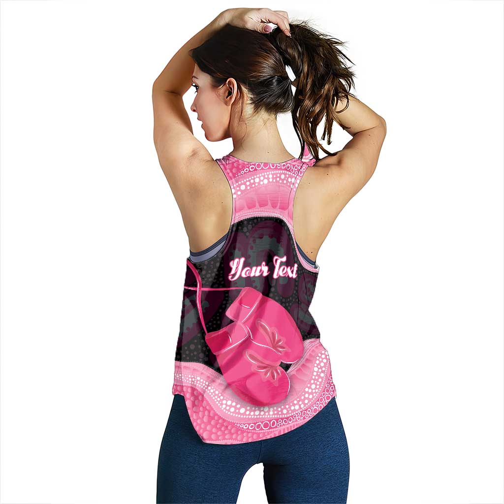Personalised Australia Breast Cancer Support Women Racerback Tank Pink Cockatoo Fight Boxing Gloves Aboriginal Art