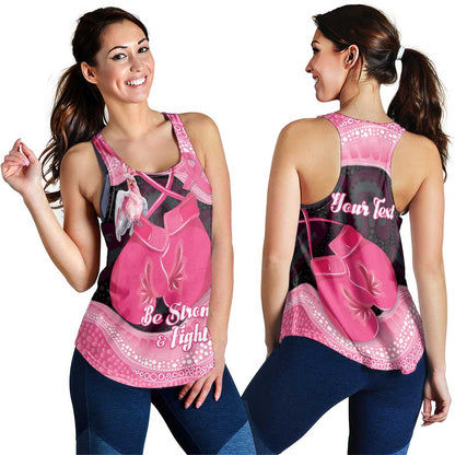 Personalised Australia Breast Cancer Support Women Racerback Tank Pink Cockatoo Fight Boxing Gloves Aboriginal Art