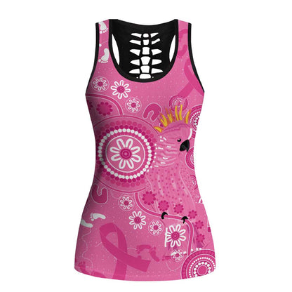 Pink Ribbon Australia Hollow Tank Top Breast Cancer Support Aboriginal Cacatua leadbeateri