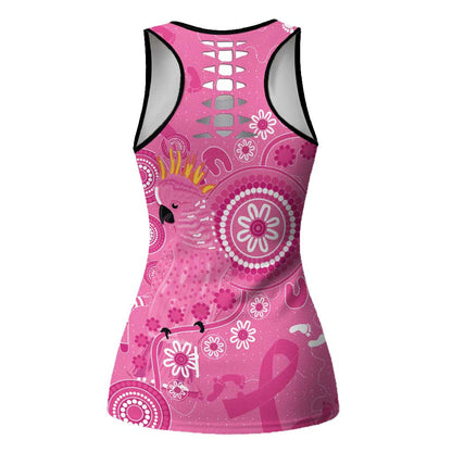 Pink Ribbon Australia Hollow Tank Top Breast Cancer Support Aboriginal Cacatua leadbeateri