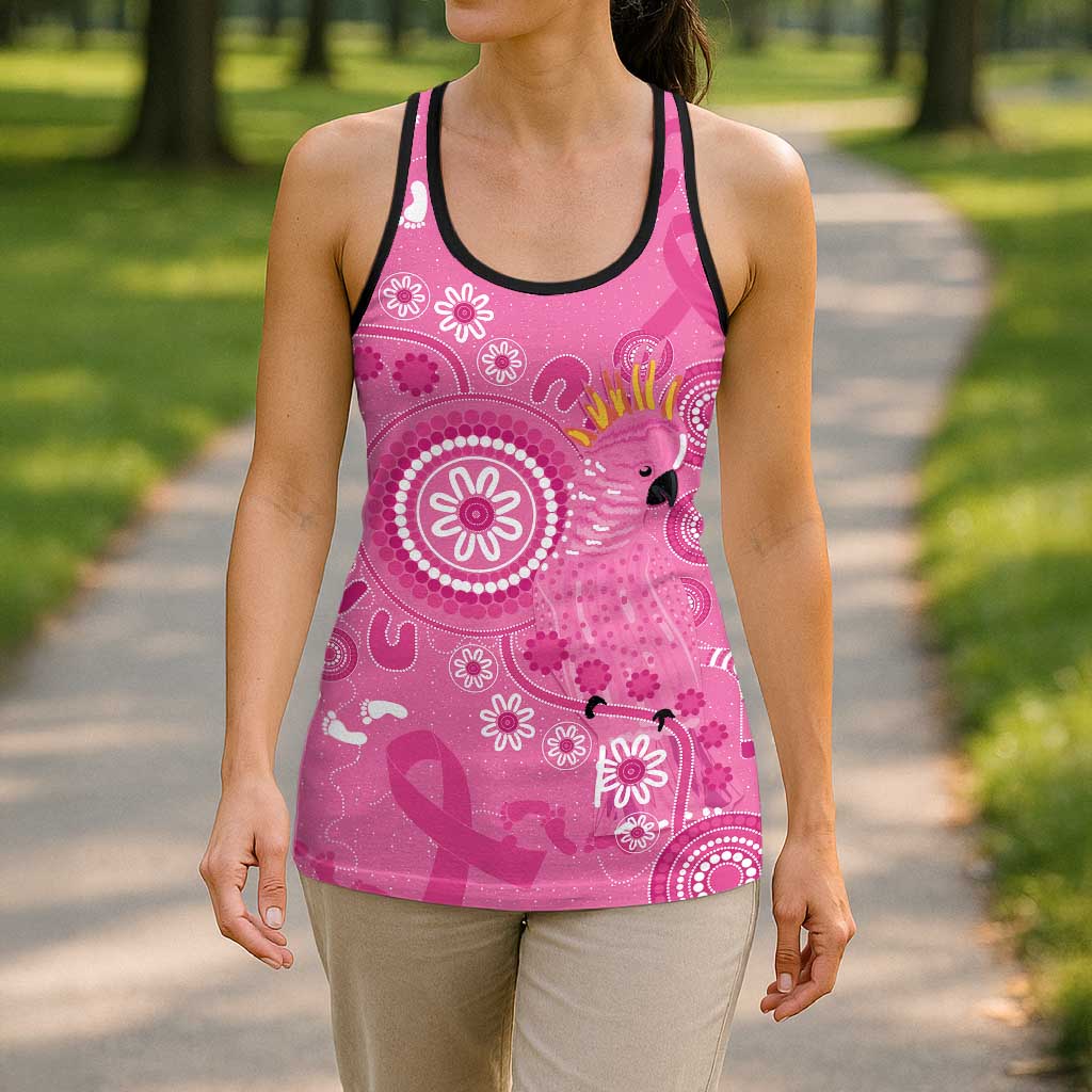 Pink Ribbon Australia Hollow Tank Top Breast Cancer Support Aboriginal Cacatua leadbeateri