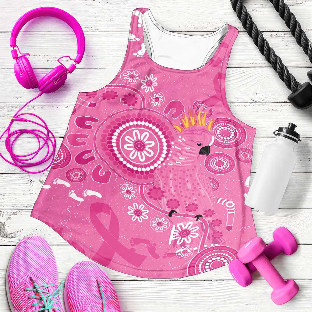 Pink Ribbon Australia Women Racerback Tank Breast Cancer Support Aboriginal Cacatua leadbeateri