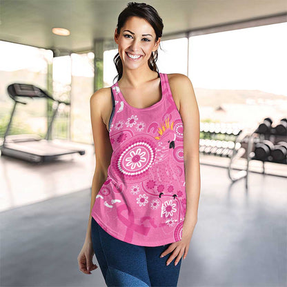 Pink Ribbon Australia Women Racerback Tank Breast Cancer Support Aboriginal Cacatua leadbeateri