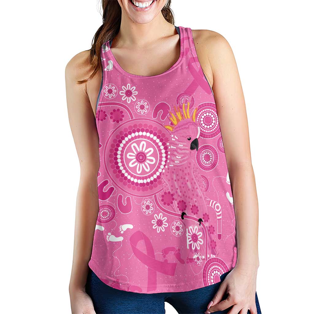 Pink Ribbon Australia Women Racerback Tank Breast Cancer Support Aboriginal Cacatua leadbeateri