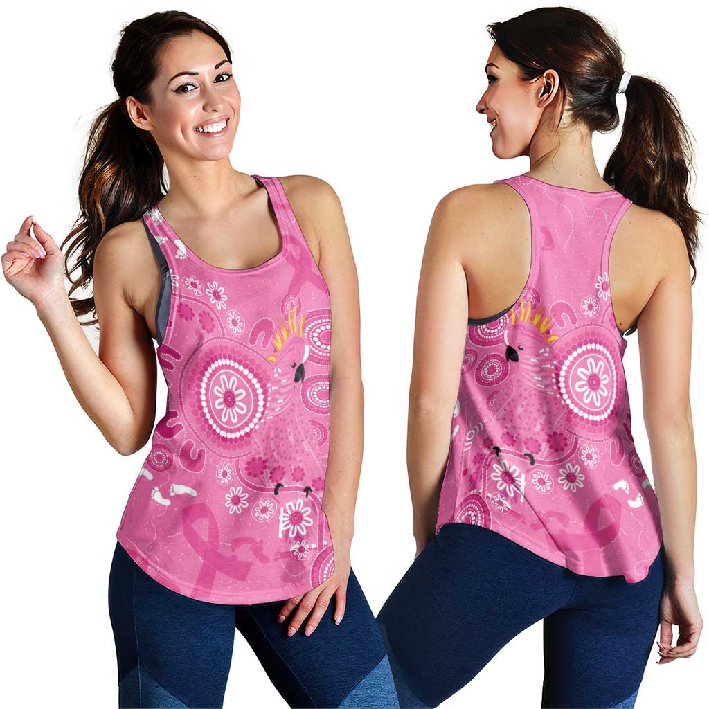 Pink Ribbon Australia Women Racerback Tank Breast Cancer Support Aboriginal Cacatua leadbeateri