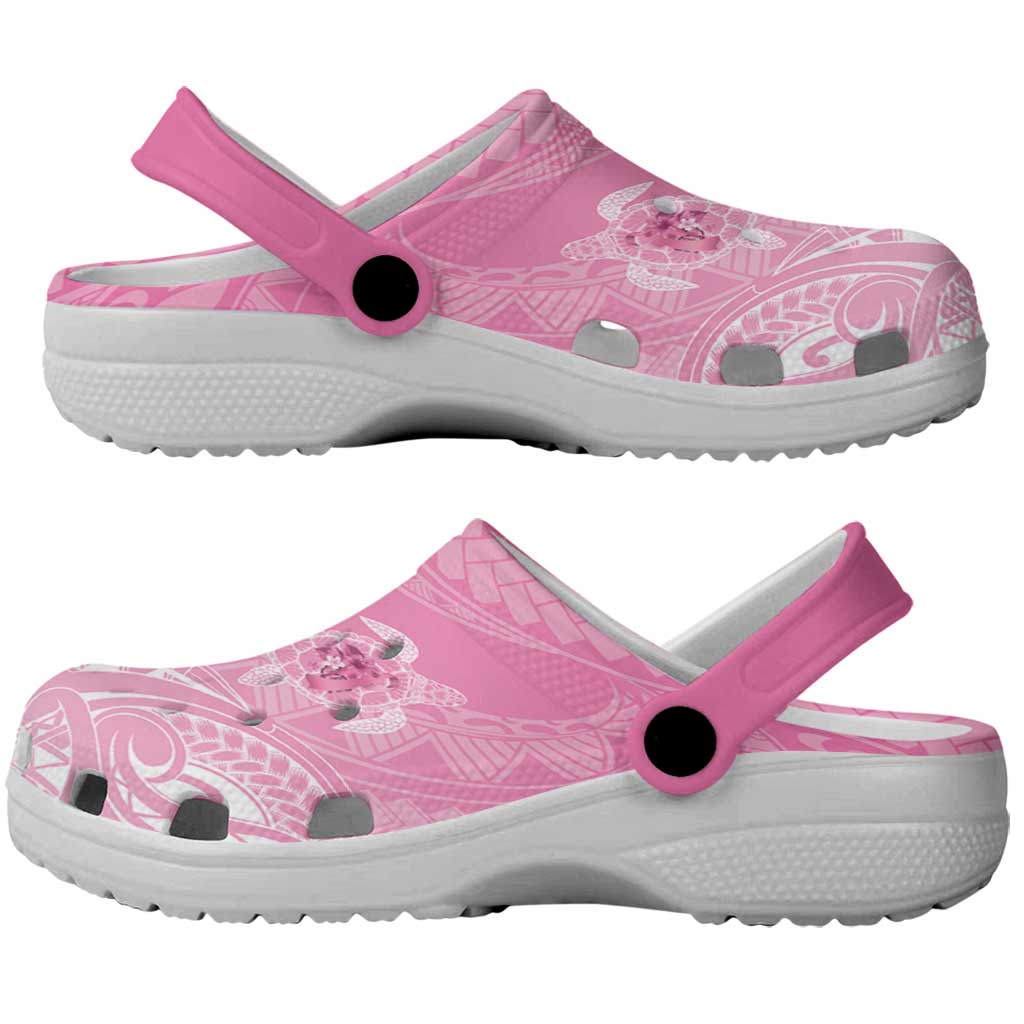 Polynesia Breast Cancer Support Clogs Shoes No One Fights Alone Turtle Ribbon Pink