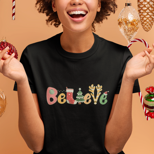 believe-christmas-t-shirt-santa-claus-reindeer-candy-cane-groovy-xmas