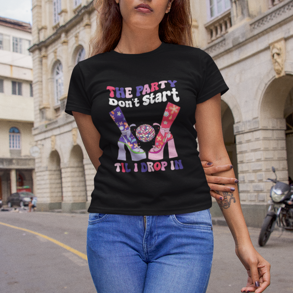 the-party-dont-start-till-i-drop-in-boujee-disco-ball-retro-groovy-t-shirt-1