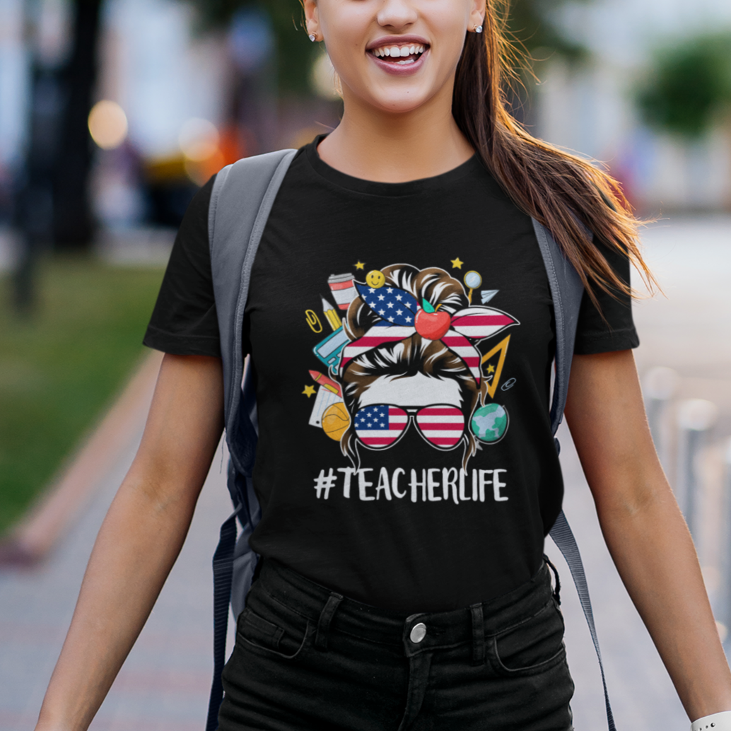 teacher-t-shirt-teacher-life-messy-bun-first-day-of-school-american-teacher-t-shirt-back-to-school-shirt-gift-for-teacher-teaching