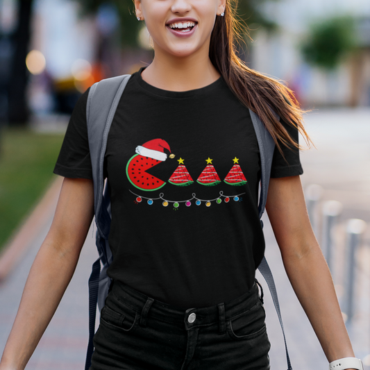 christmas-in-july-t-shirt-lighting-santa-watermelon-pie-eating-christmas-in-july