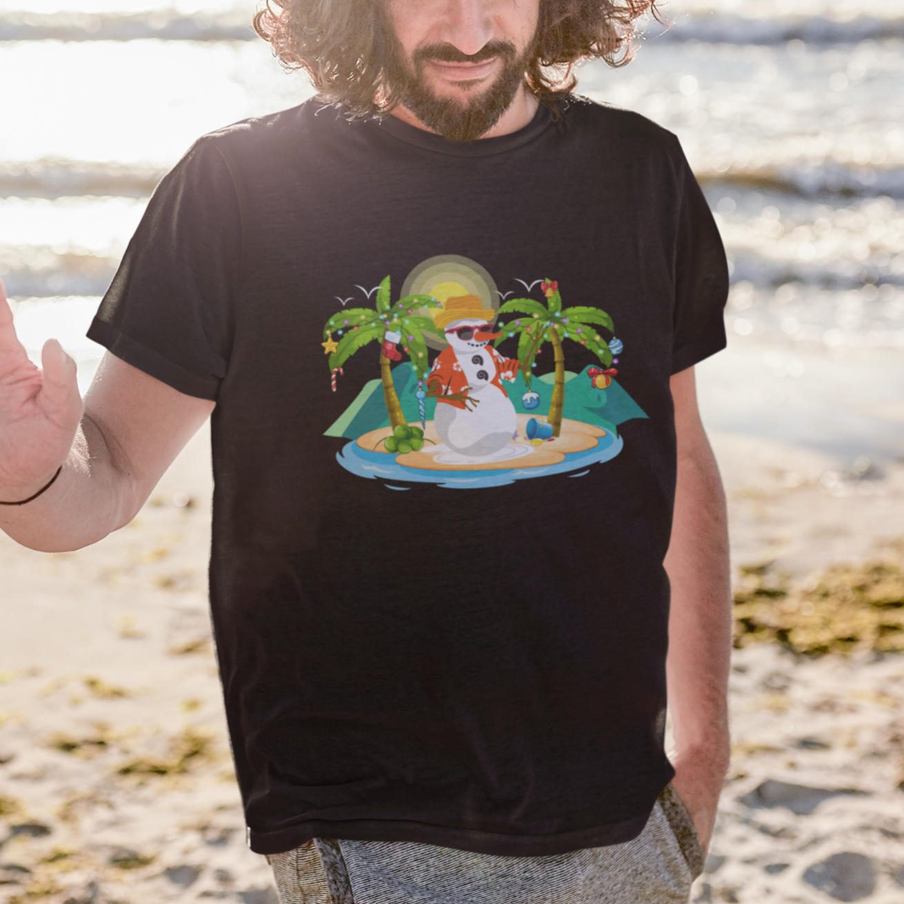christmas-in-hawaii-t-shirt-hawaiian-snowman-xmas-palm-tree-at-the-beach