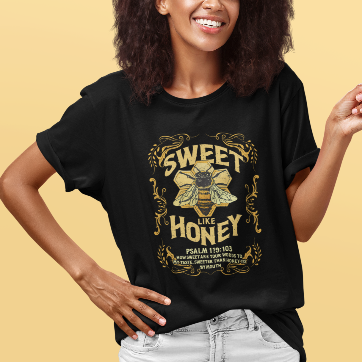 bible-verse-t-shirt-vintage-retro-sweet-like-honey-psalm-119103-christian-faith-bible-verse-words-of-wisdom-honeycomb-honey-bee-botanical-t-shirt-for-women
