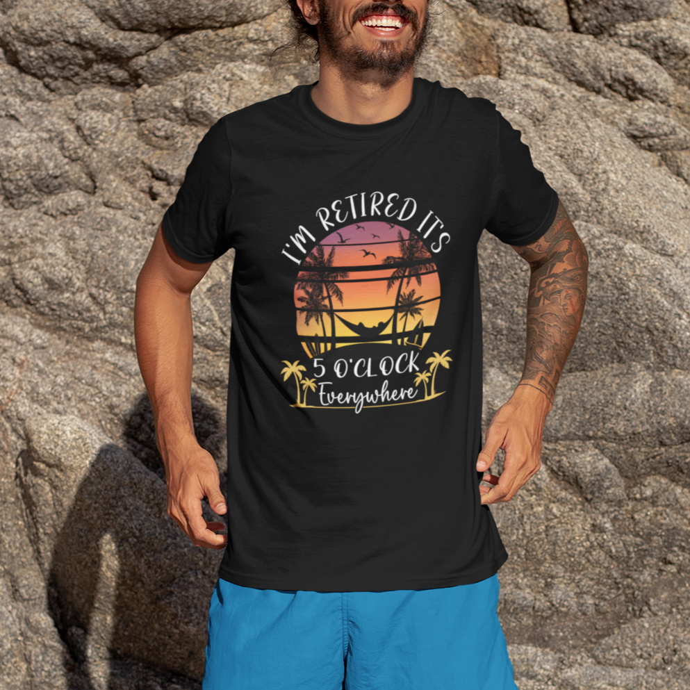 its-5-oclock-everywhere-im-retired-retirement-at-beach-sunset-summer-t-shirt