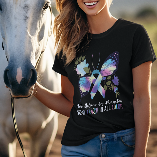 we-believe-in-miracles-fight-cancer-in-all-color-butterfly-flower-t-shirt