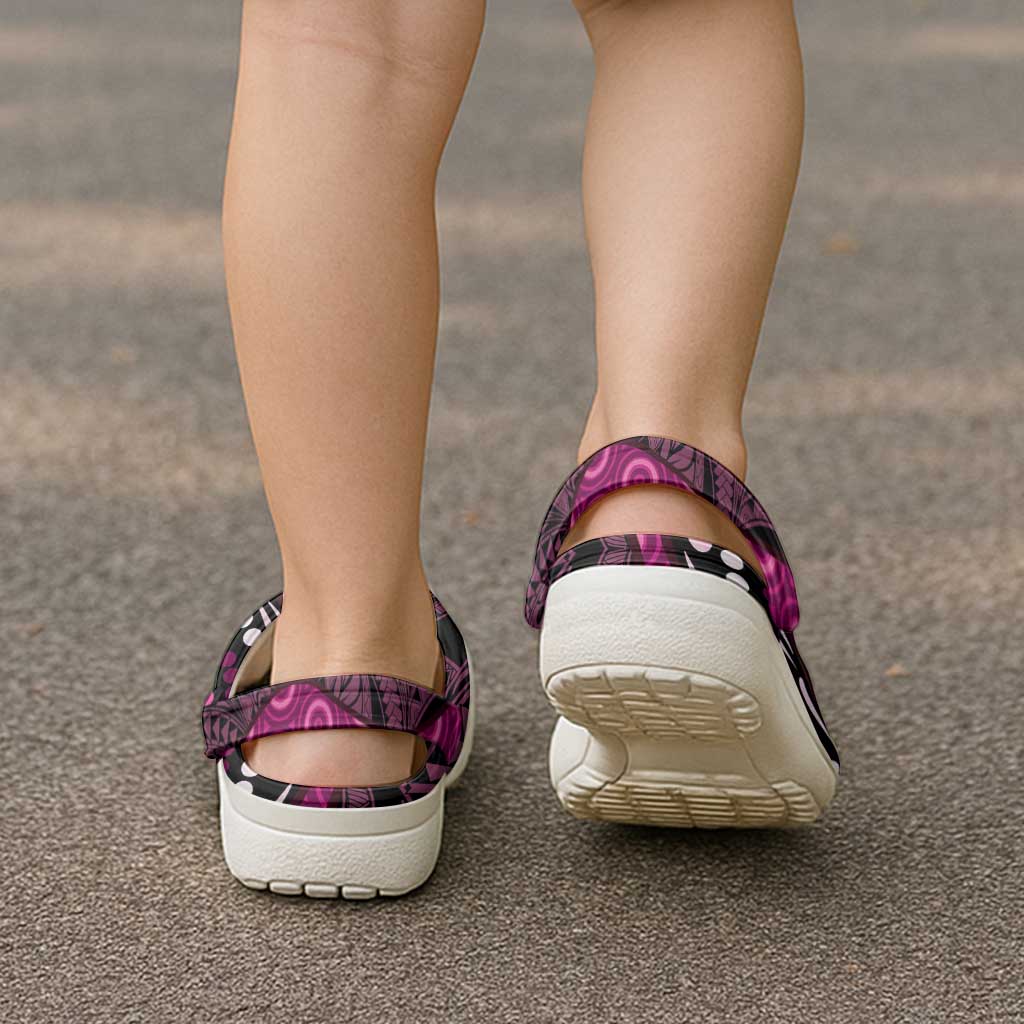 Think Pink Breast Cancer Support Clogs Shoes Butterfly Aboriginal Mix Polynesian Pattern