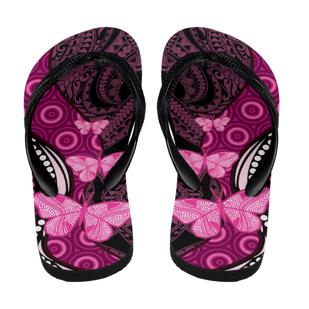 Think Pink Breast Cancer Support Flip Flops Butterfly Aboriginal Mix Polynesian Pattern