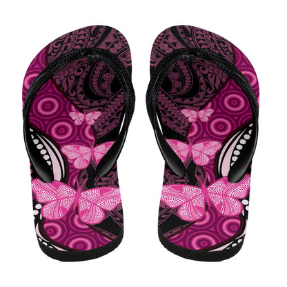 Think Pink Breast Cancer Support Flip Flops Butterfly Aboriginal Mix Polynesian Pattern