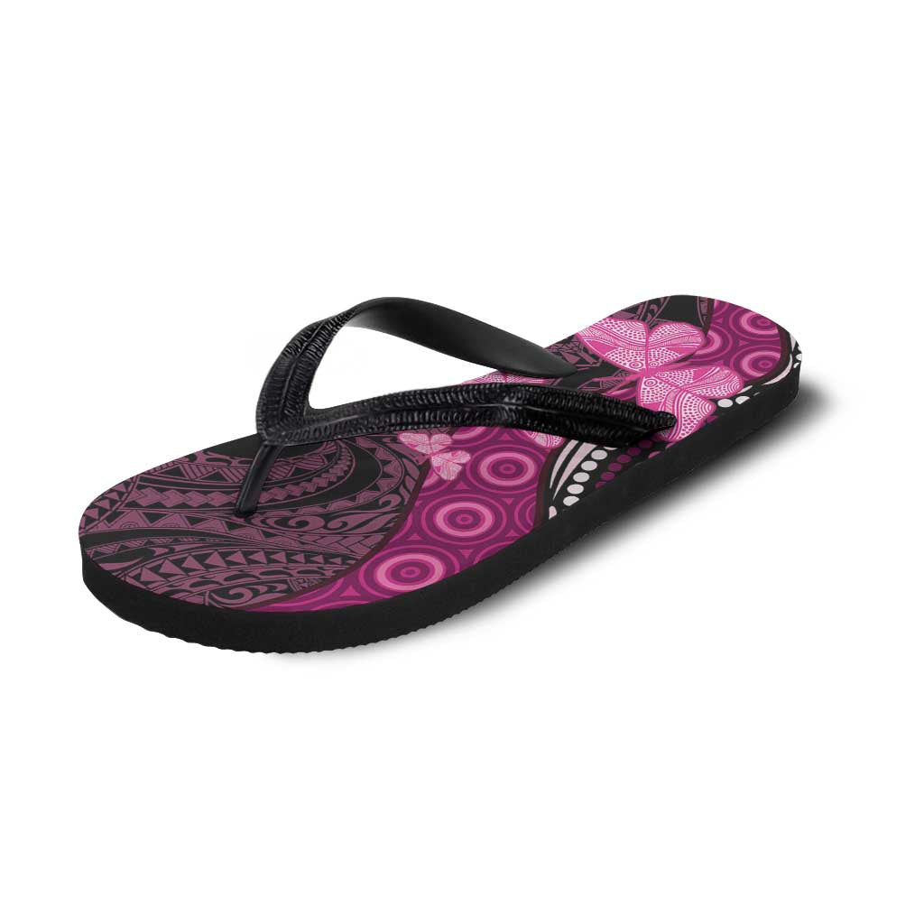 Think Pink Breast Cancer Support Flip Flops Butterfly Aboriginal Mix Polynesian Pattern