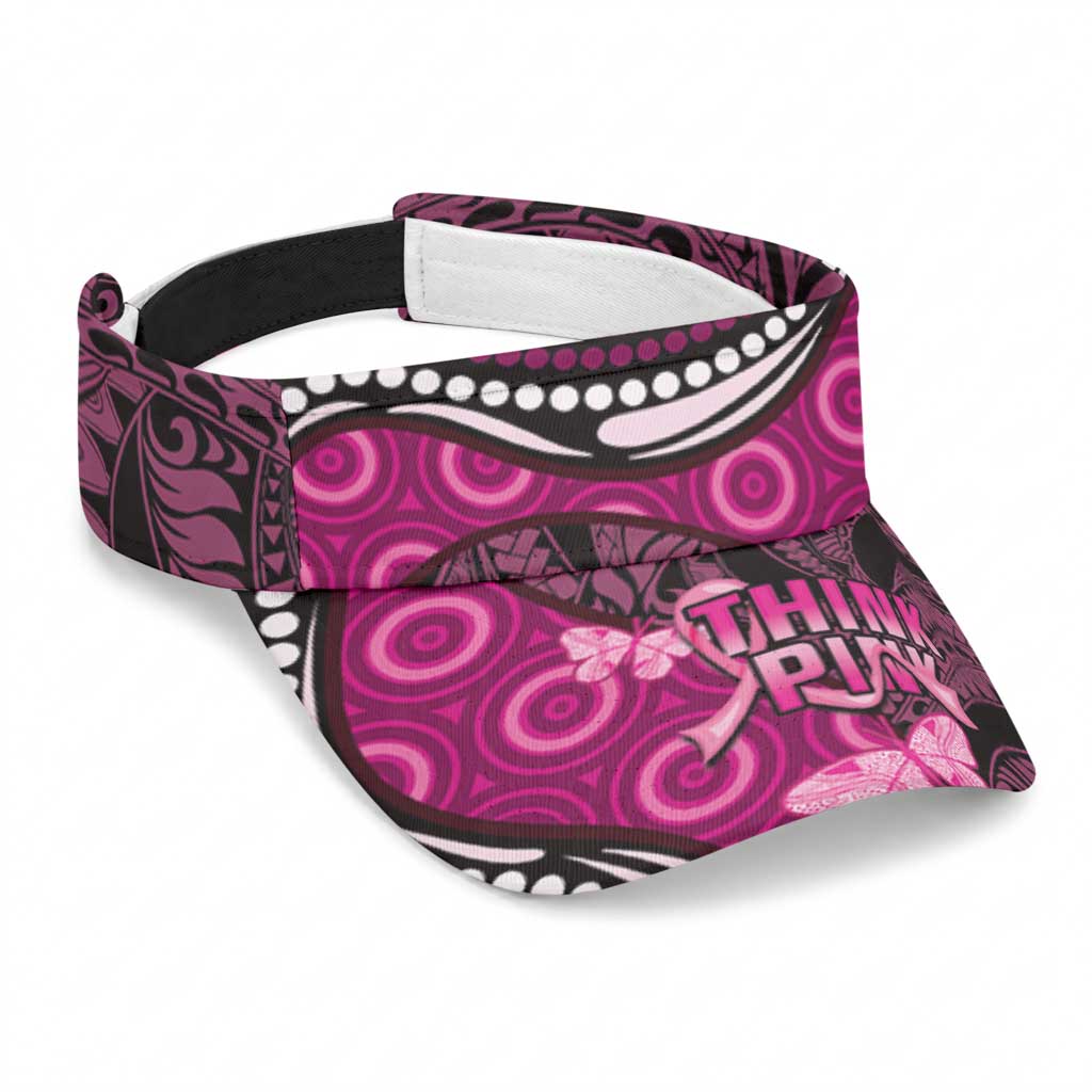 Think Pink Breast Cancer Support Sun Visor Cap Butterfly Aboriginal Mix Polynesian Pattern