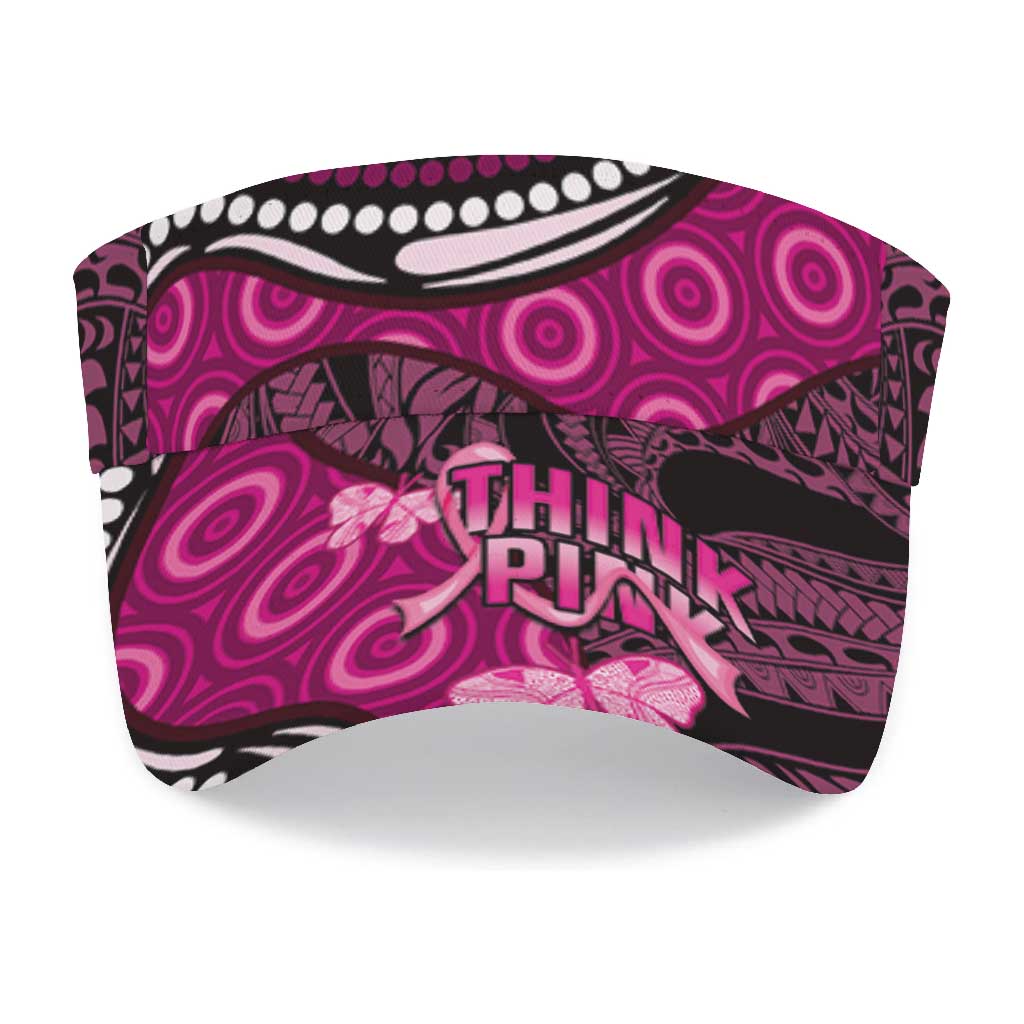 Think Pink Breast Cancer Support Sun Visor Cap Butterfly Aboriginal Mix Polynesian Pattern