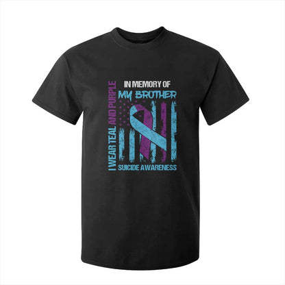 Suicide Prevention Support T Shirt For Kid Teal and Purple Ribbon for Brother