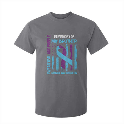 Suicide Prevention Support T Shirt For Kid Teal and Purple Ribbon for Brother