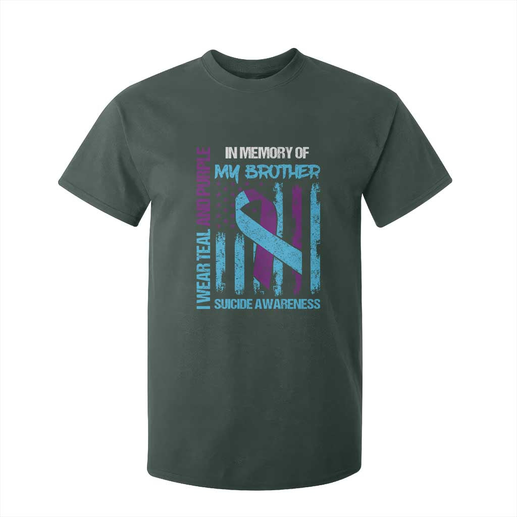 Suicide Prevention Support T Shirt For Kid Teal and Purple Ribbon for Brother