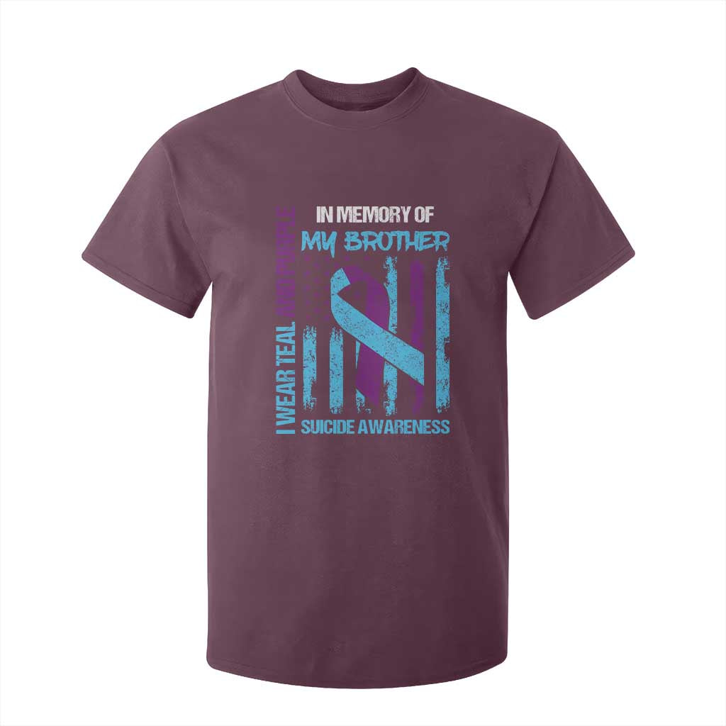 Suicide Prevention Support T Shirt For Kid Teal and Purple Ribbon for Brother