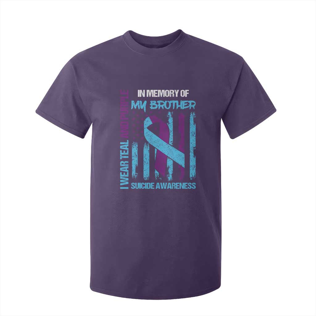 Suicide Prevention Support T Shirt For Kid Teal and Purple Ribbon for Brother