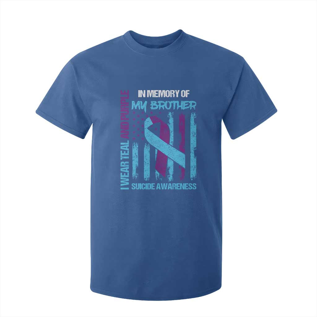Suicide Prevention Support T Shirt For Kid Teal and Purple Ribbon for Brother