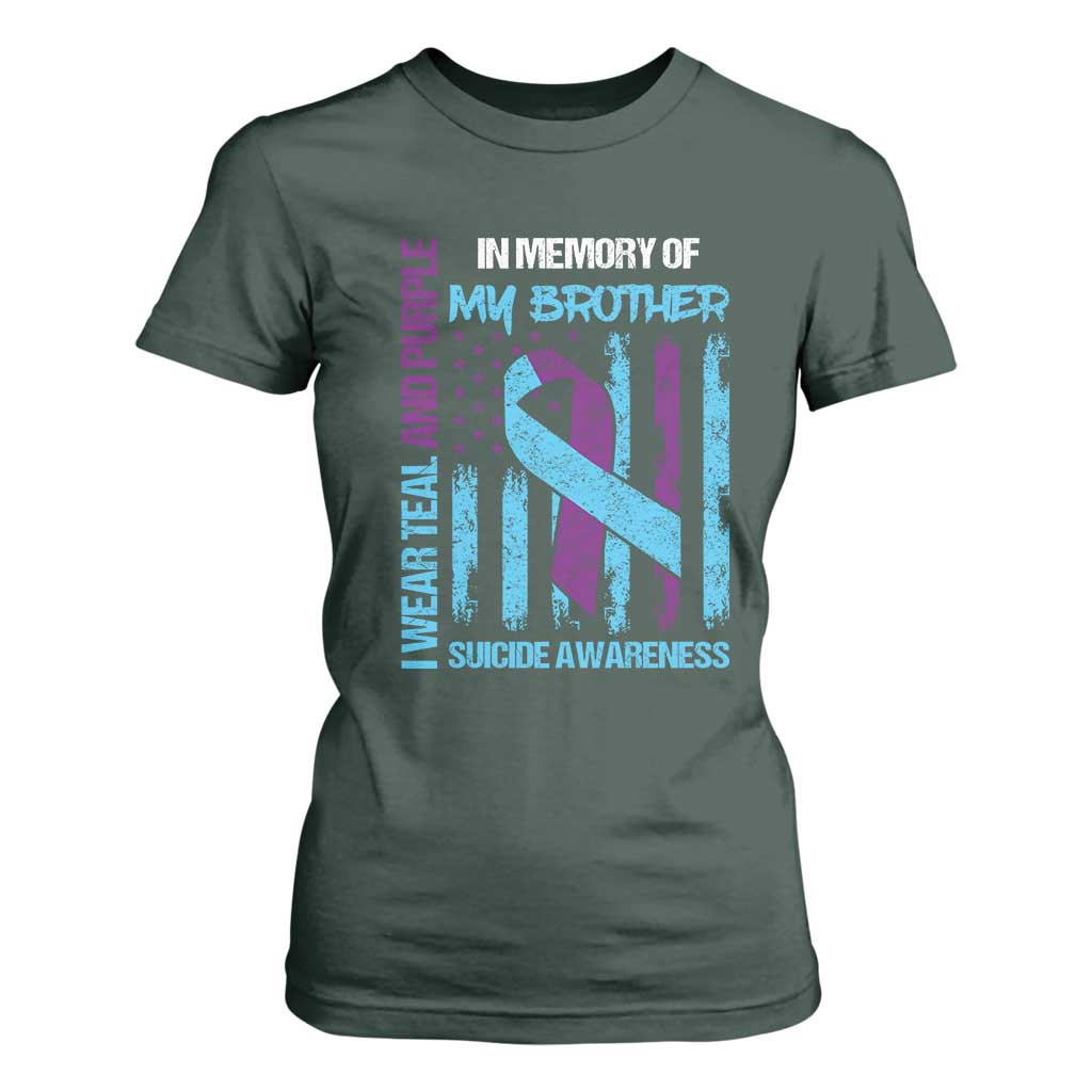 Suicide Prevention Support T Shirt For Women Teal and Purple Ribbon for Brother