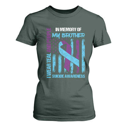 Suicide Prevention Support T Shirt For Women Teal and Purple Ribbon for Brother