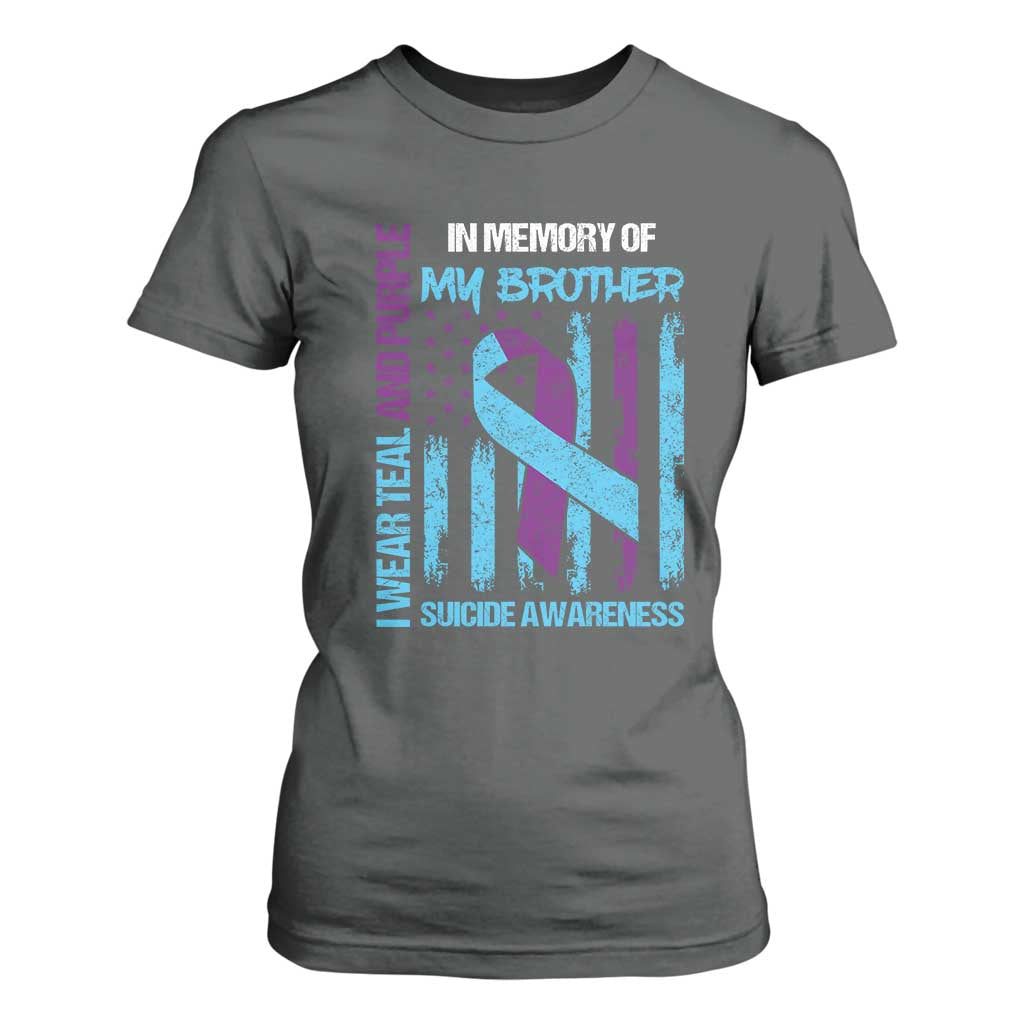 Suicide Prevention Support T Shirt For Women Teal and Purple Ribbon for Brother