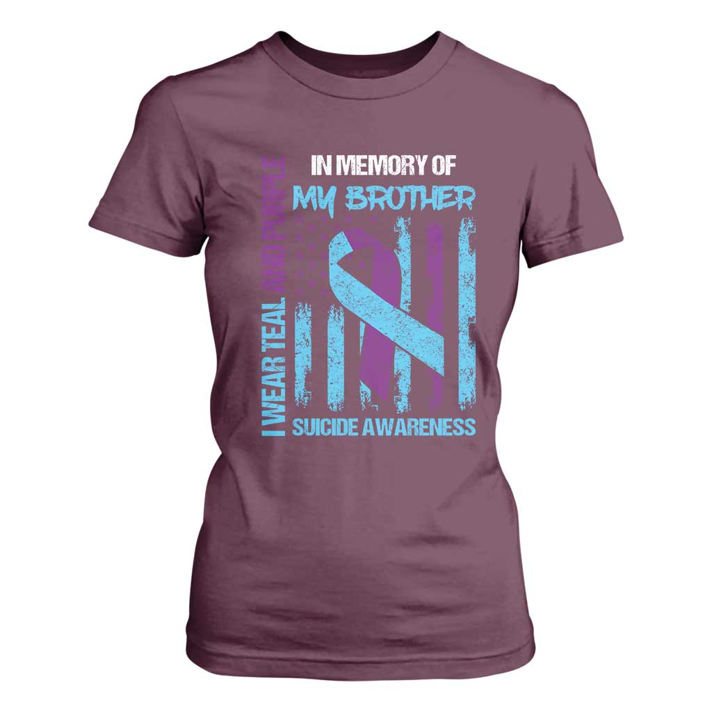 Suicide Prevention Support T Shirt For Women Teal and Purple Ribbon for Brother