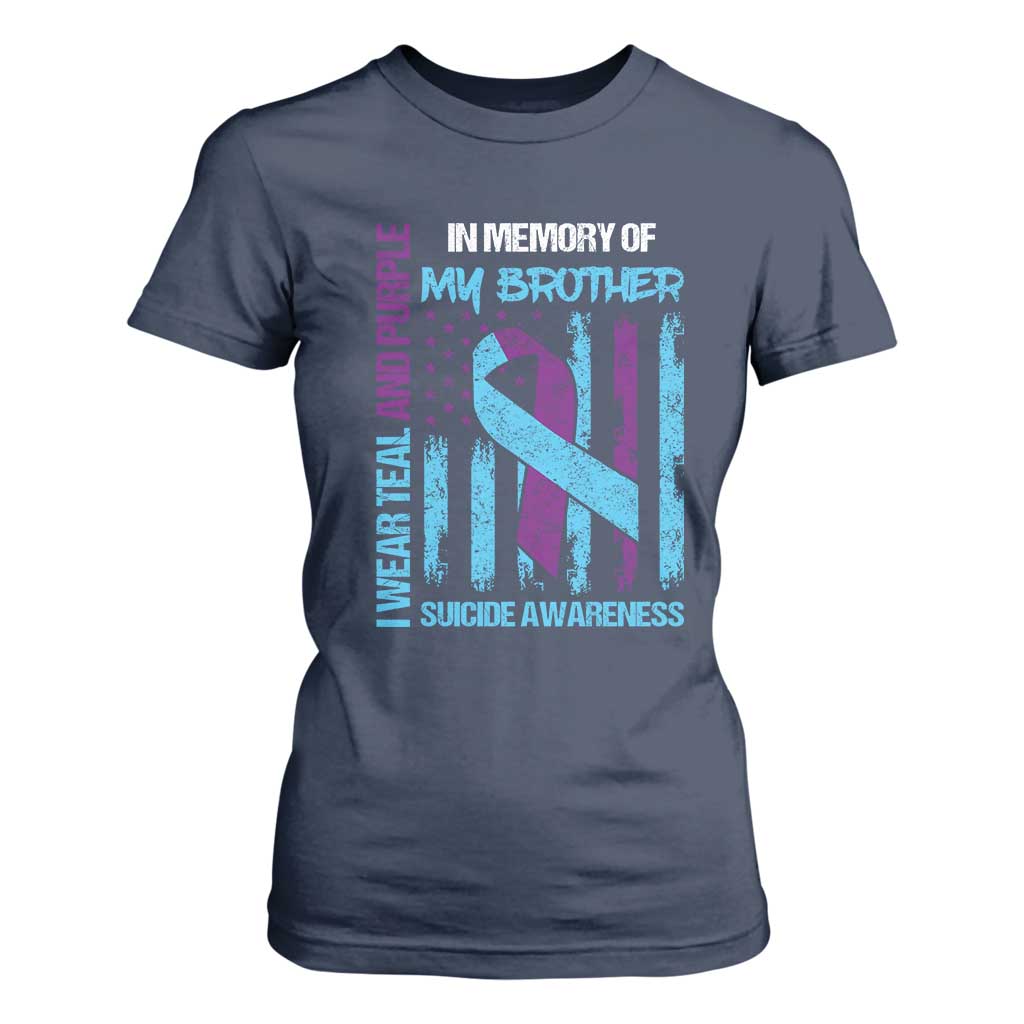 Suicide Prevention Support T Shirt For Women Teal and Purple Ribbon for Brother