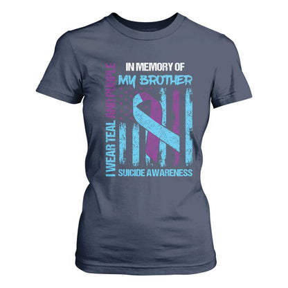 Suicide Prevention Support T Shirt For Women Teal and Purple Ribbon for Brother