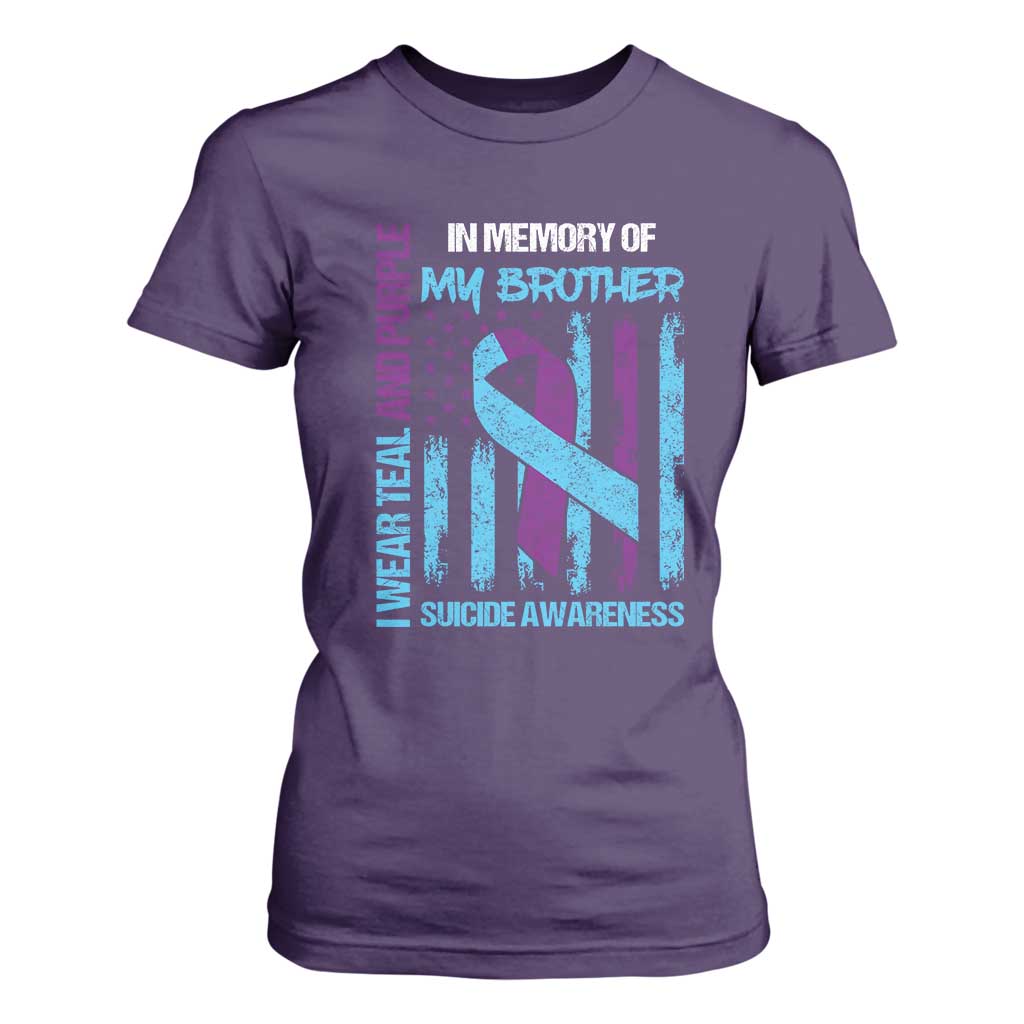 Suicide Prevention Support T Shirt For Women Teal and Purple Ribbon for Brother
