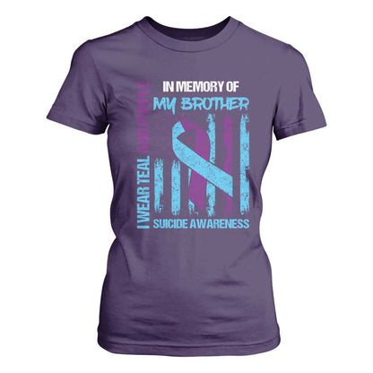 Suicide Prevention Support T Shirt For Women Teal and Purple Ribbon for Brother