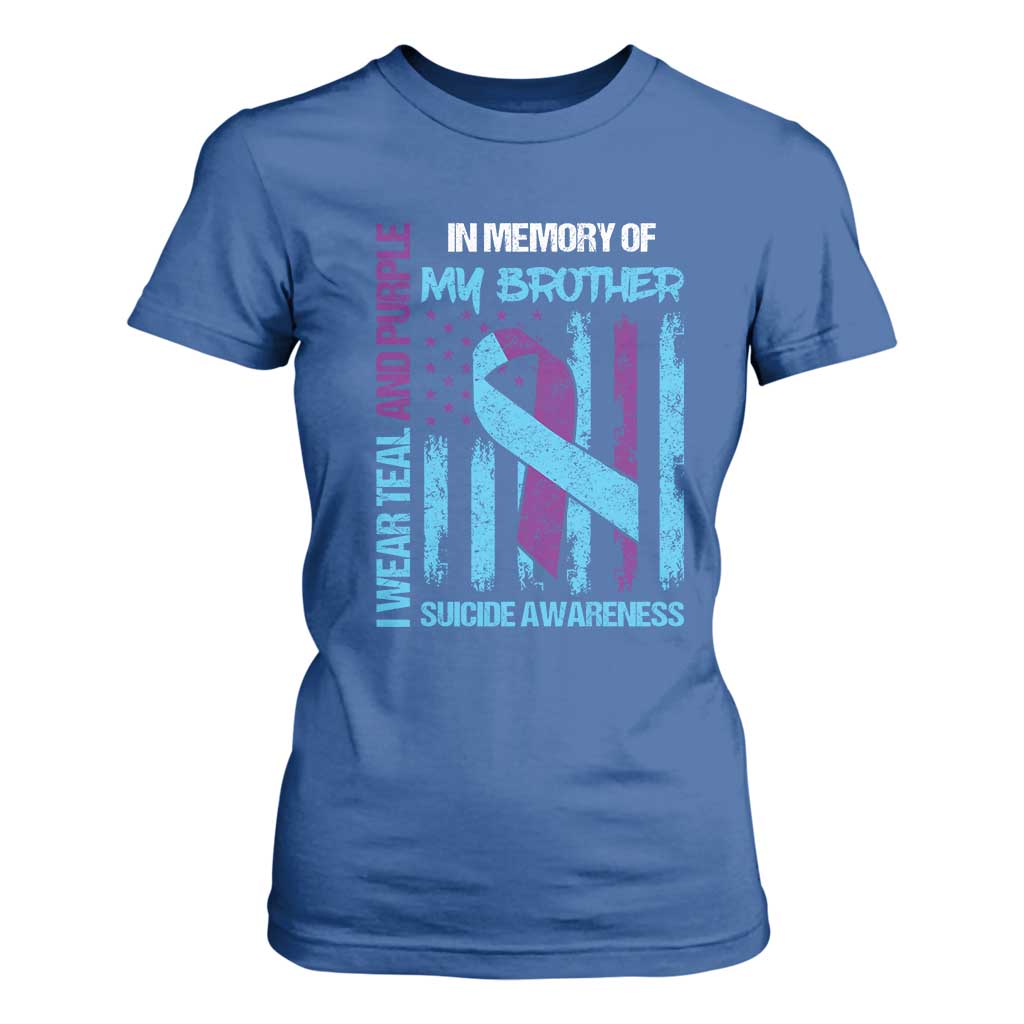 Suicide Prevention Support T Shirt For Women Teal and Purple Ribbon for Brother