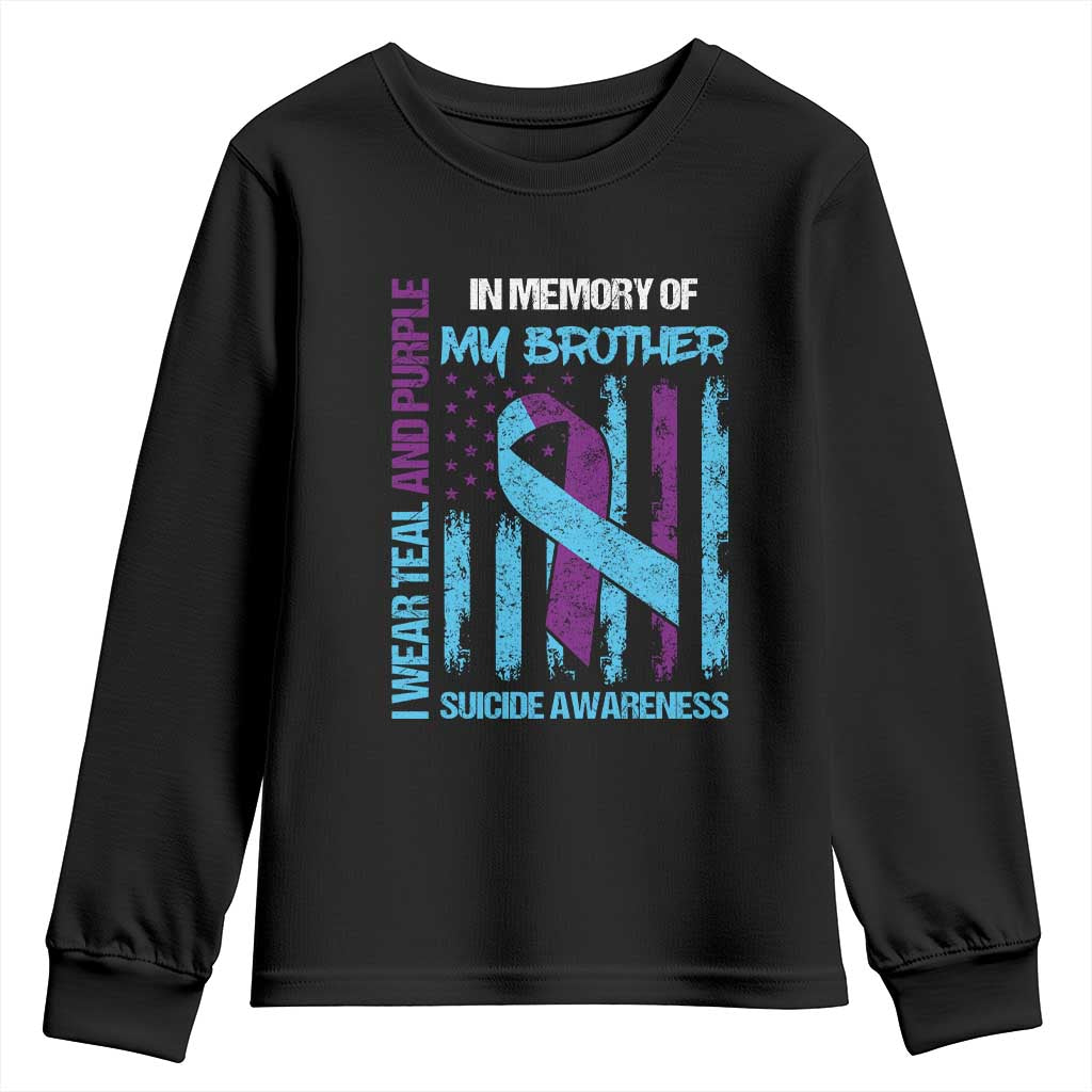 Suicide Prevention Support Youth Sweatshirt Teal and Purple Ribbon for Brother