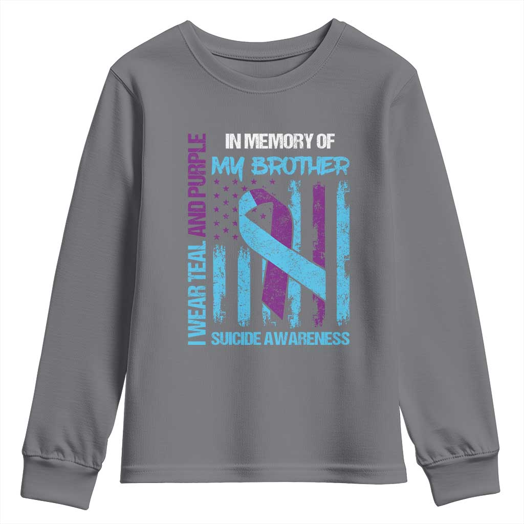 Suicide Prevention Support Youth Sweatshirt Teal and Purple Ribbon for Brother