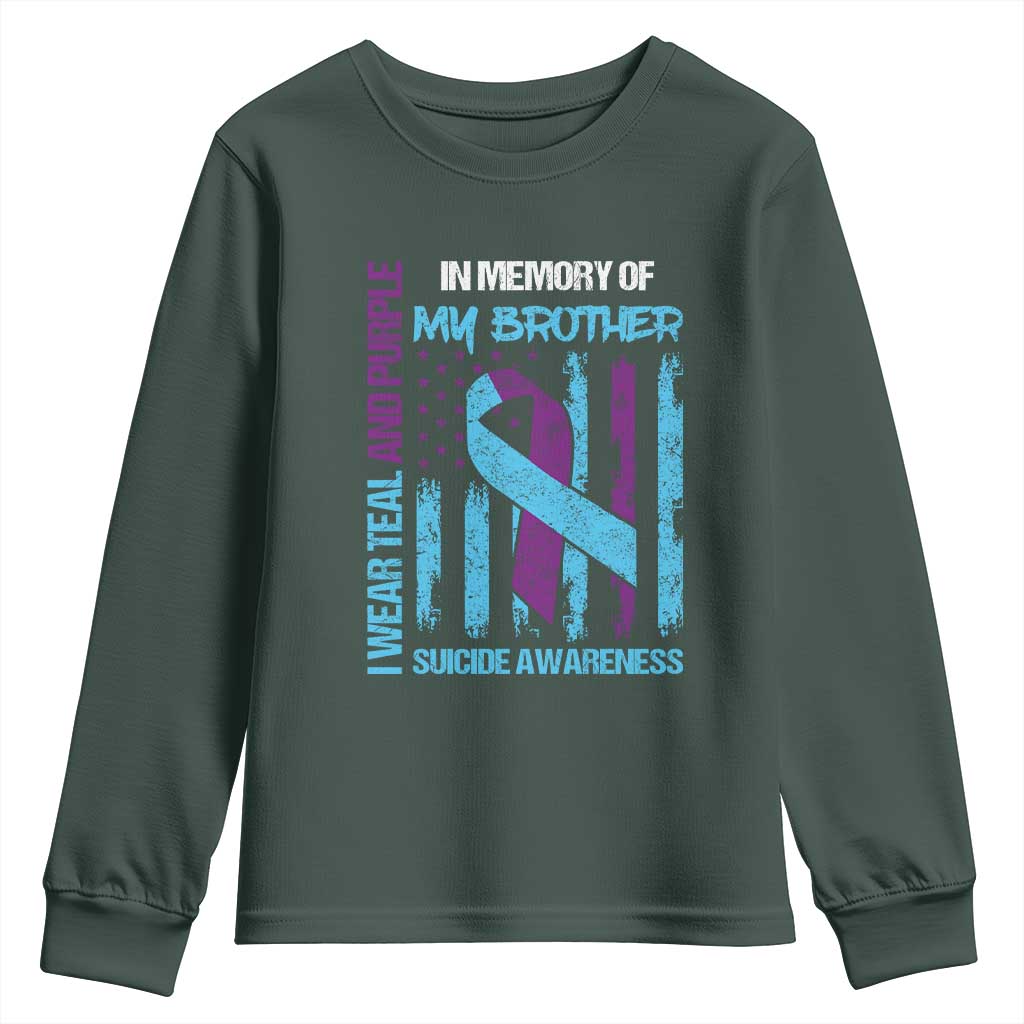 Suicide Prevention Support Youth Sweatshirt Teal and Purple Ribbon for Brother