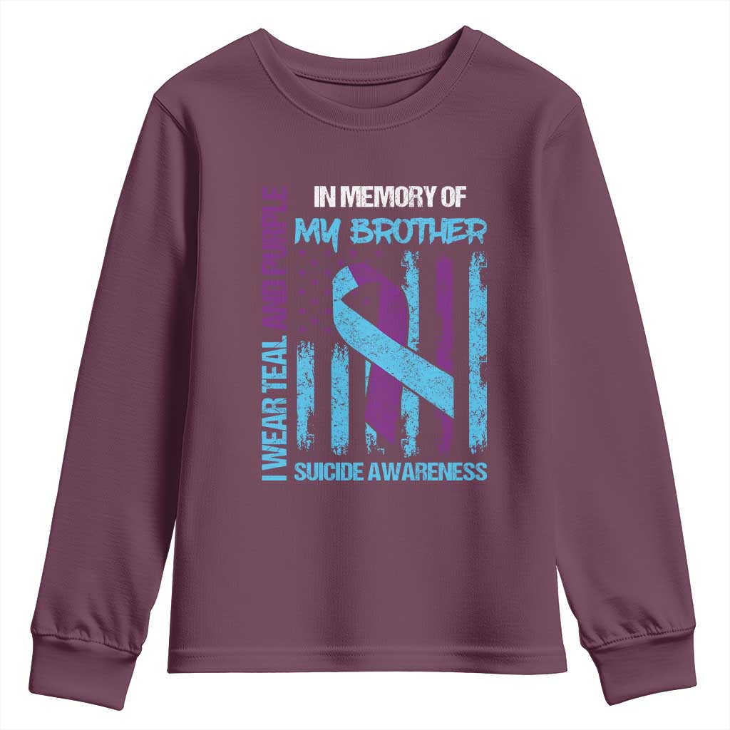 Suicide Prevention Support Youth Sweatshirt Teal and Purple Ribbon for Brother