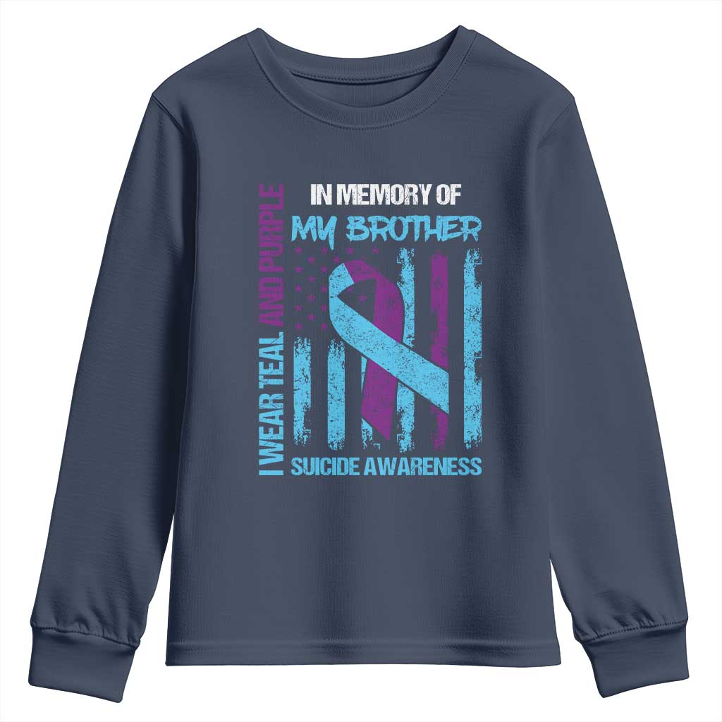 Suicide Prevention Support Youth Sweatshirt Teal and Purple Ribbon for Brother